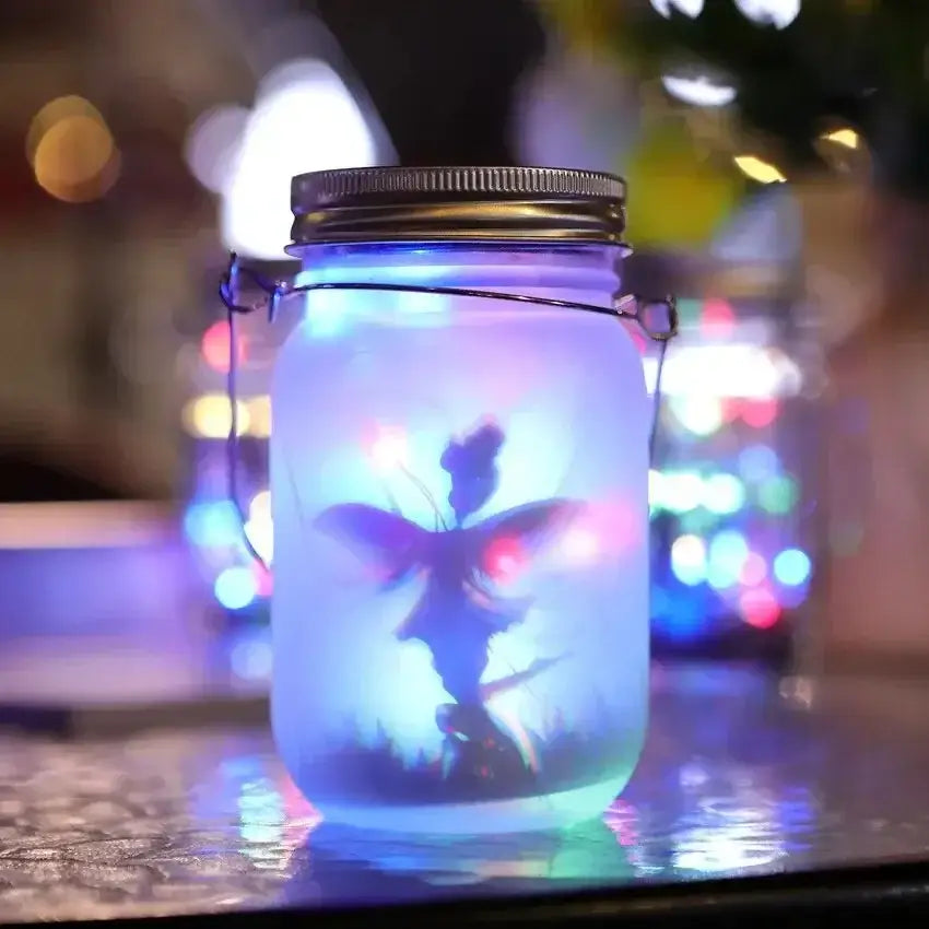 Solar mason jar fairy silhouette lantern garden light