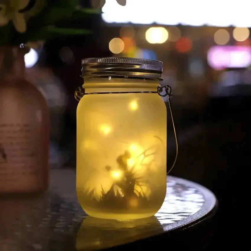 Solar mason jar fairy silhouette lantern garden light