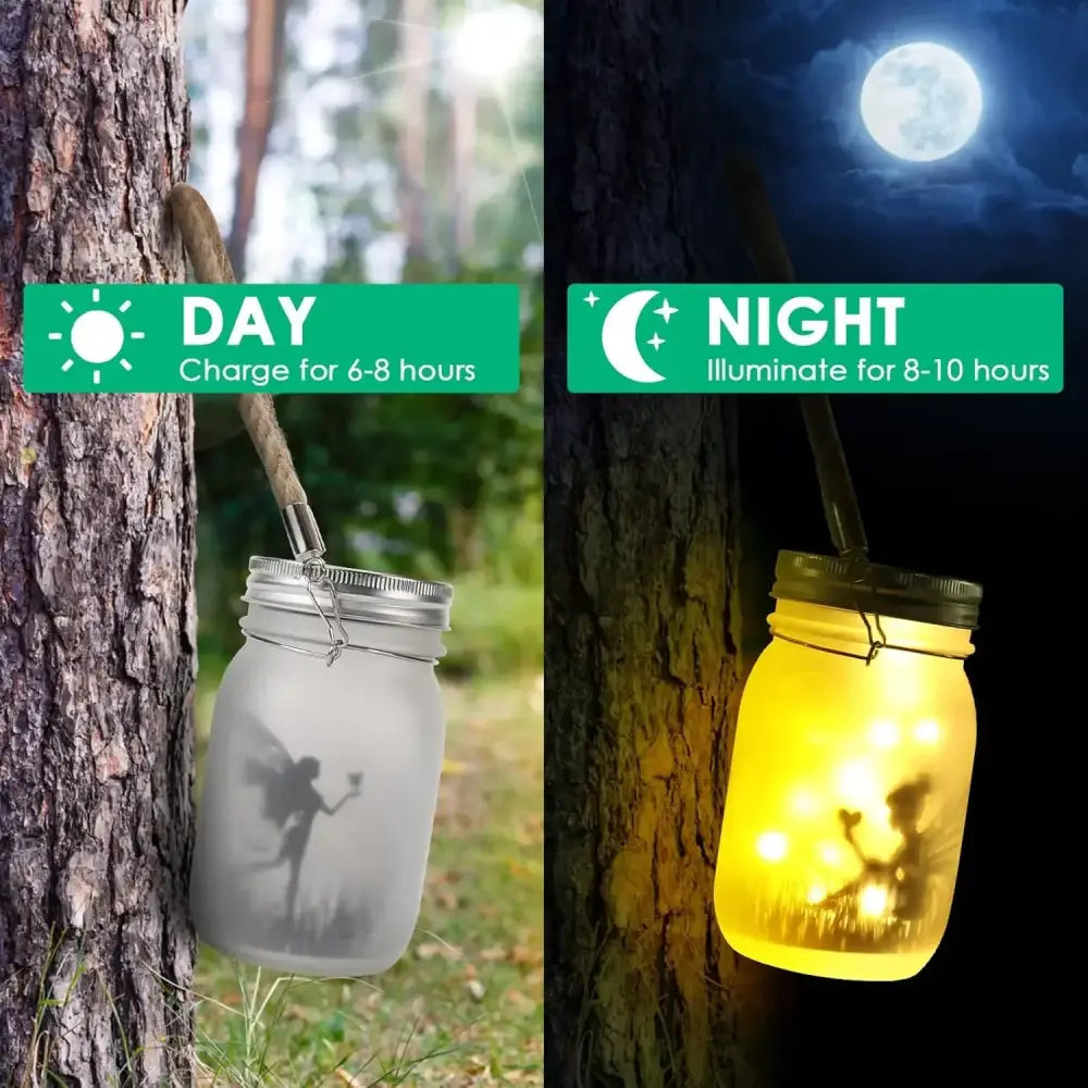 Solar mason jar fairy silhouette lantern garden light