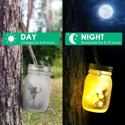 Solar mason jar fairy silhouette lantern garden light