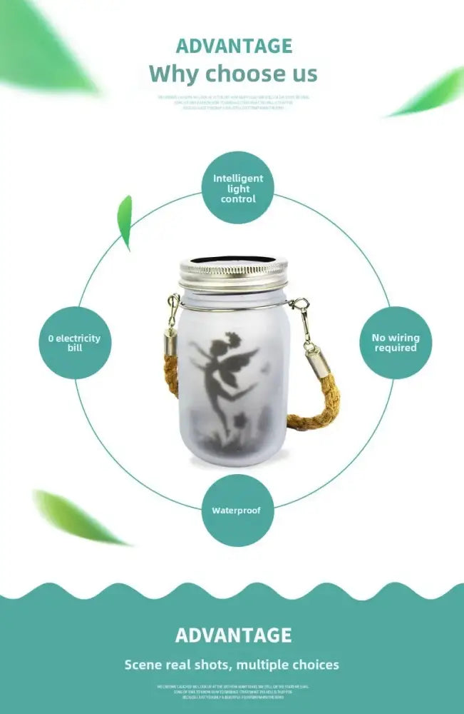 Solar mason jar fairy silhouette lantern garden light