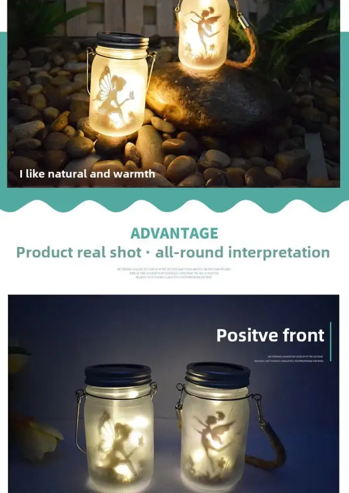 Solar mason jar fairy silhouette lantern garden light