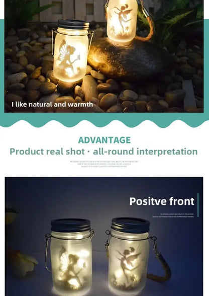 Solar mason jar fairy silhouette lantern garden light