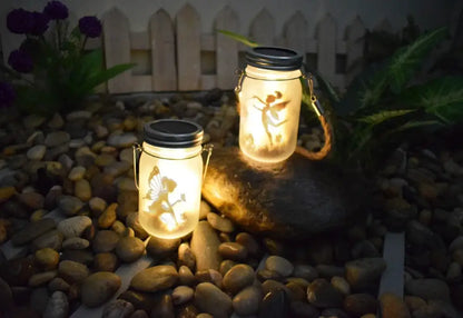 Solar mason jar fairy silhouette lantern garden light
