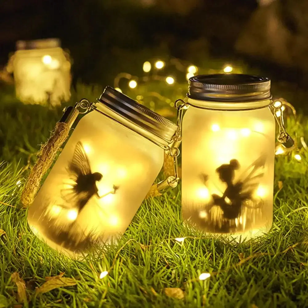 Solar mason jar fairy silhouette lantern garden light