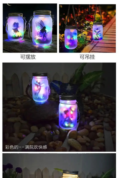 Solar mason jar fairy silhouette lantern garden light