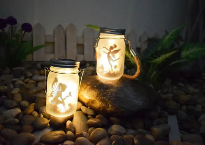 Solar mason jar fairy silhouette lantern garden light