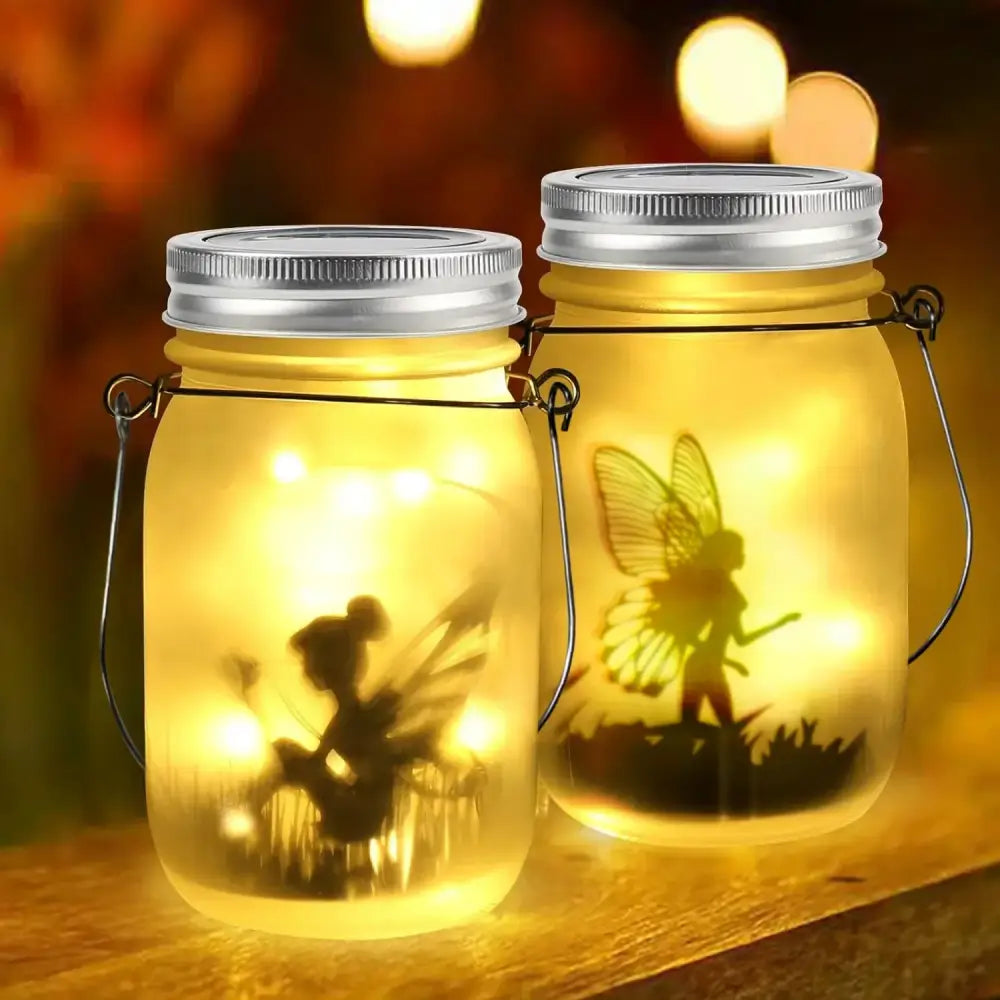 Solar mason jar fairy silhouette lantern garden light