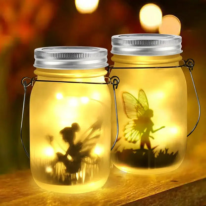 Solar mason jar fairy silhouette lantern garden light