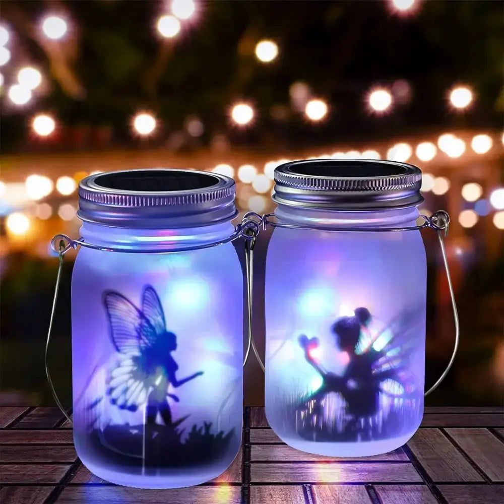 Solar mason jar fairy silhouette lantern garden light