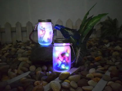 Solar mason jar fairy silhouette lantern garden light