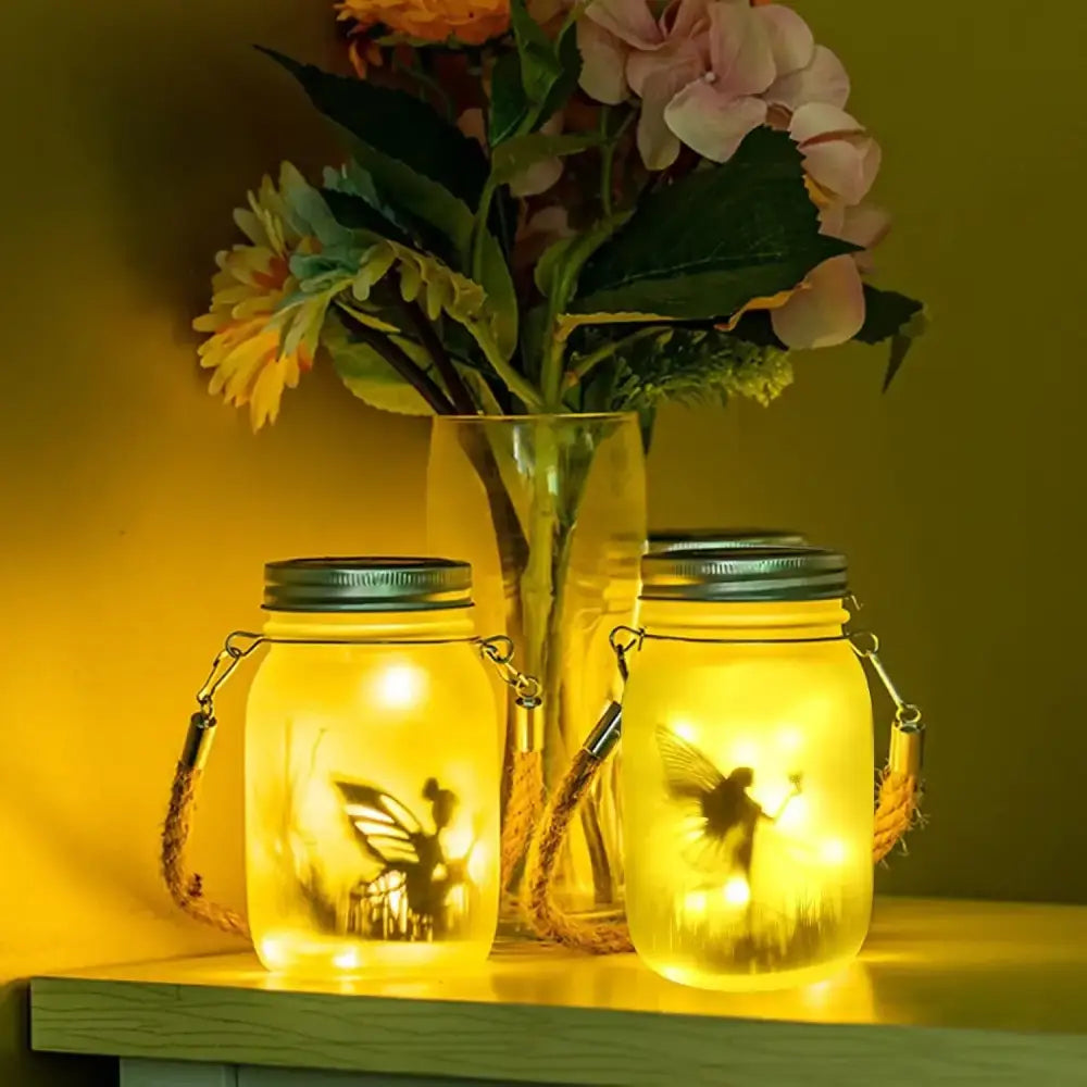 Solar mason jar fairy silhouette lantern garden light