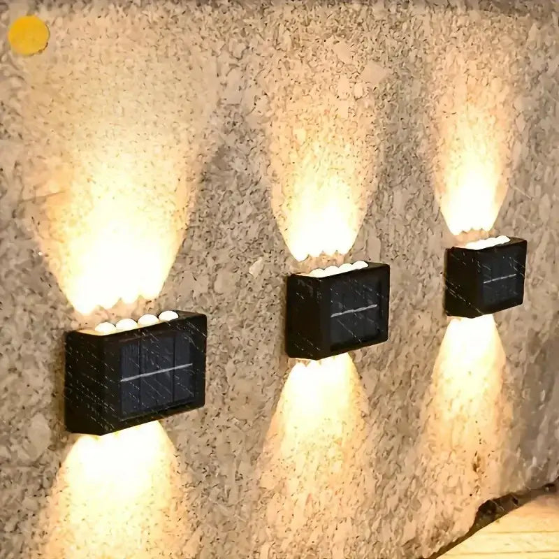 Modern black solar outdoor wall lights garden warm led beam