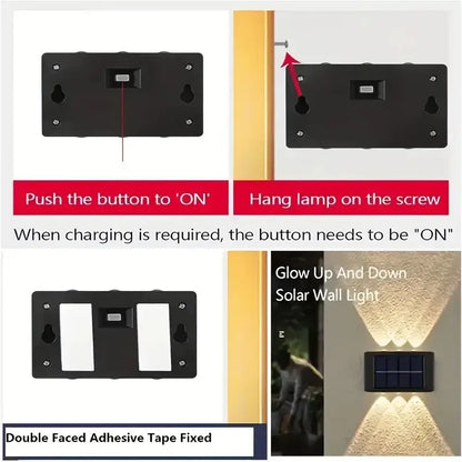 Modern black solar outdoor wall lights garden warm led beam