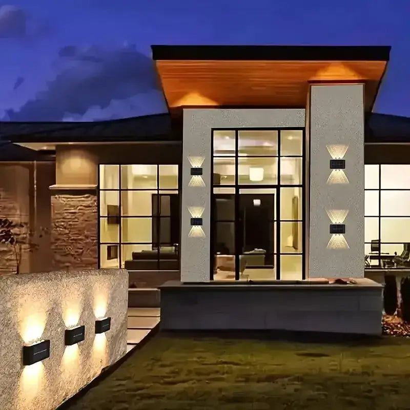 Modern black solar outdoor wall lights garden warm led beam