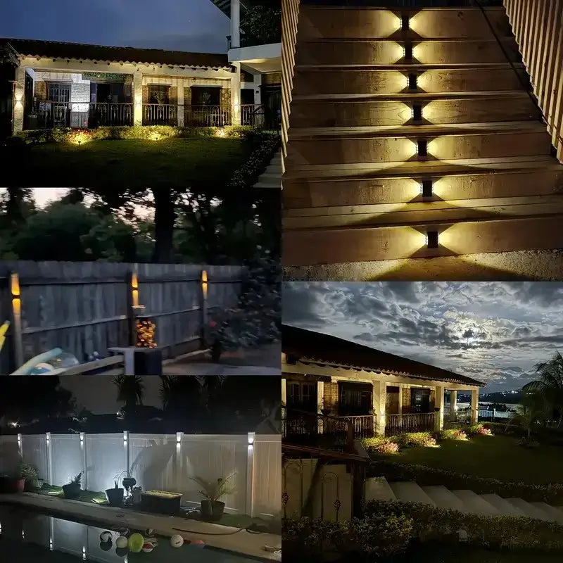 Modern black solar outdoor wall lights garden warm led beam