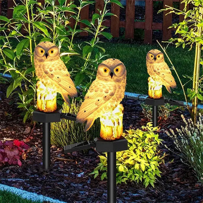 White and black solar owl garden light garden decorative resin statue