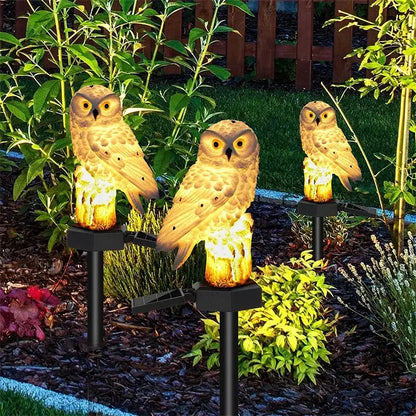 White and black solar owl garden light garden decorative resin statue