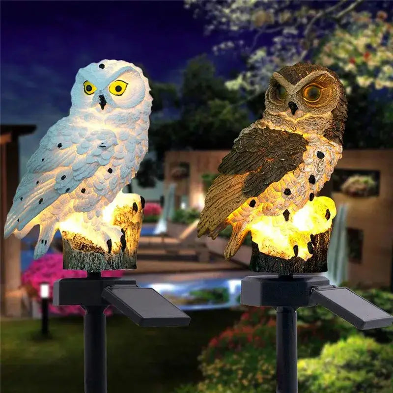 White and black solar owl garden light garden decorative resin statue