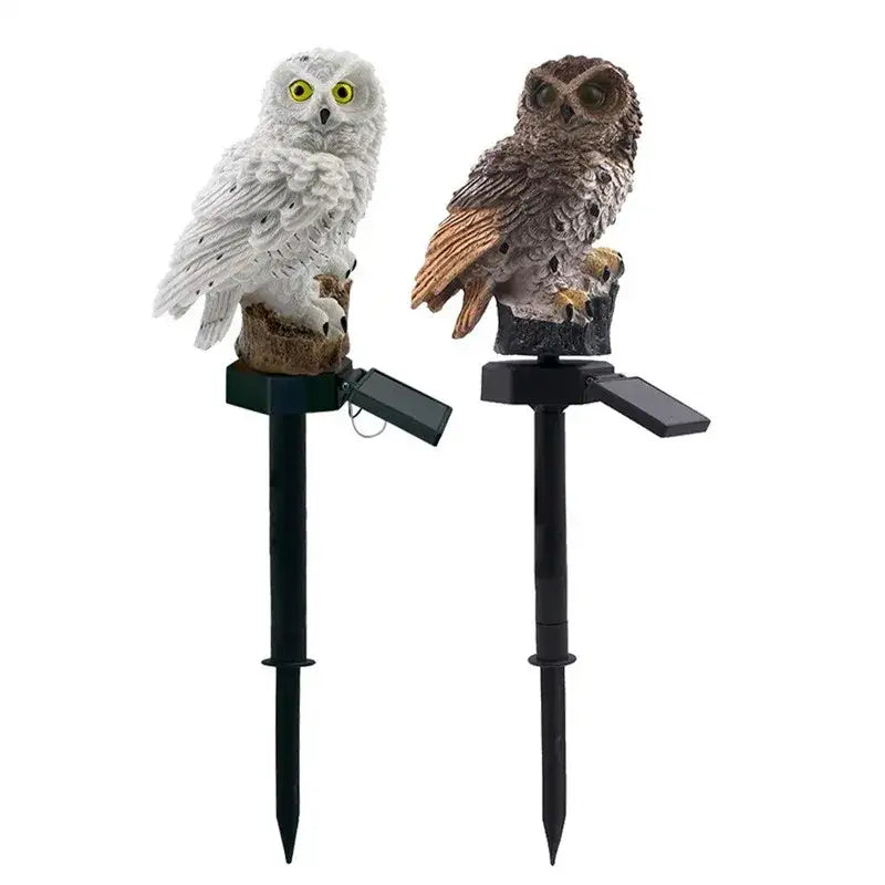 White and black solar owl garden light garden decorative resin statue