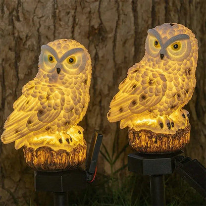 White and black solar owl garden light garden decorative resin statue