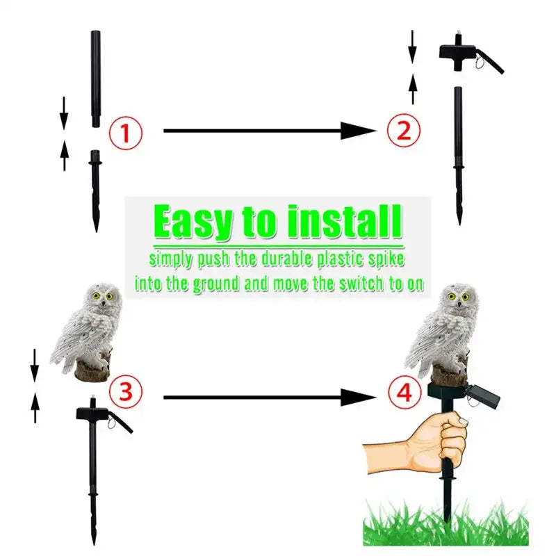 White and black solar owl garden light garden decorative resin statue
