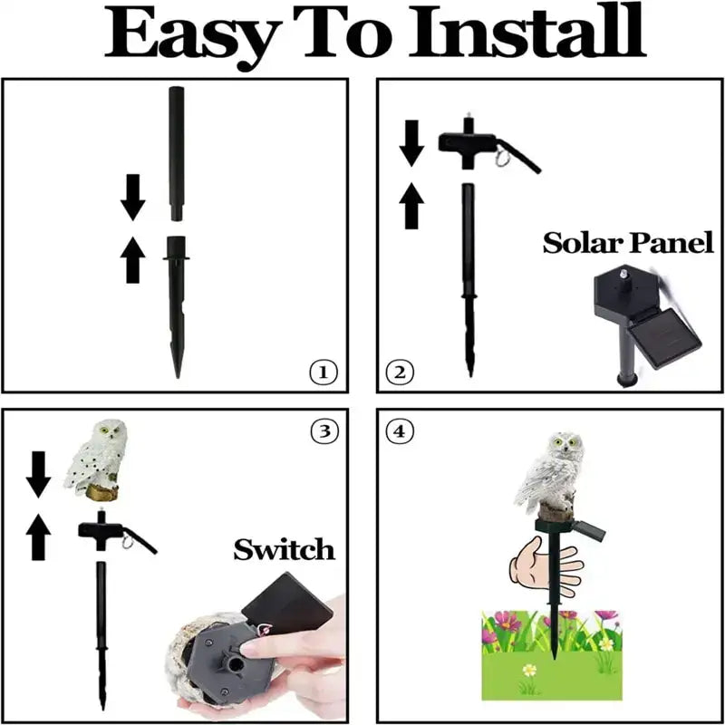 White and black solar owl garden light garden decorative resin statue