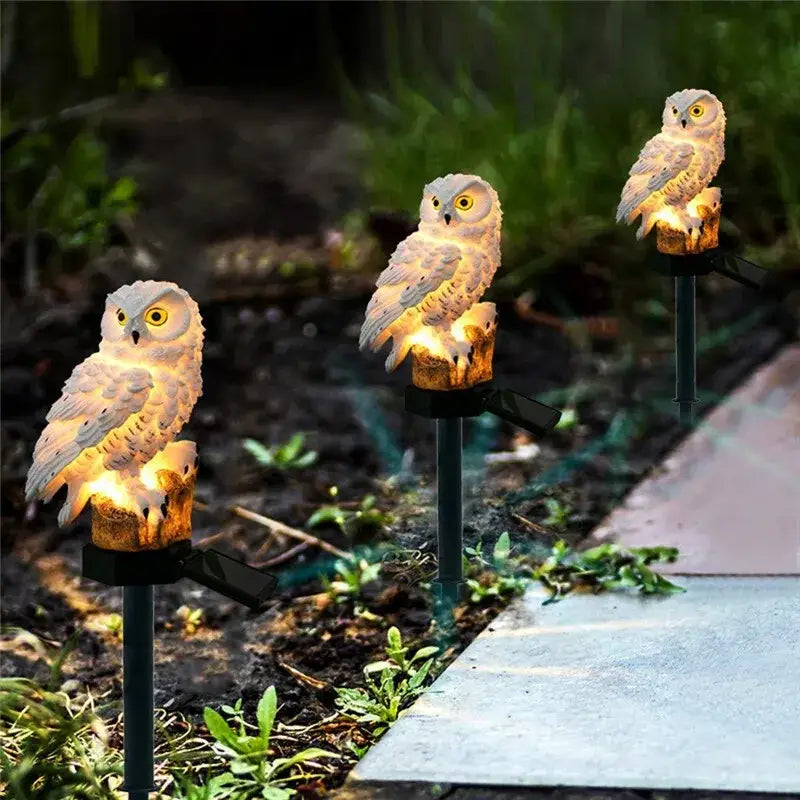 White and black solar owl garden light garden decorative resin statue