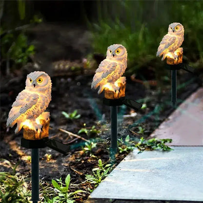 White and black solar owl garden light garden decorative resin statue