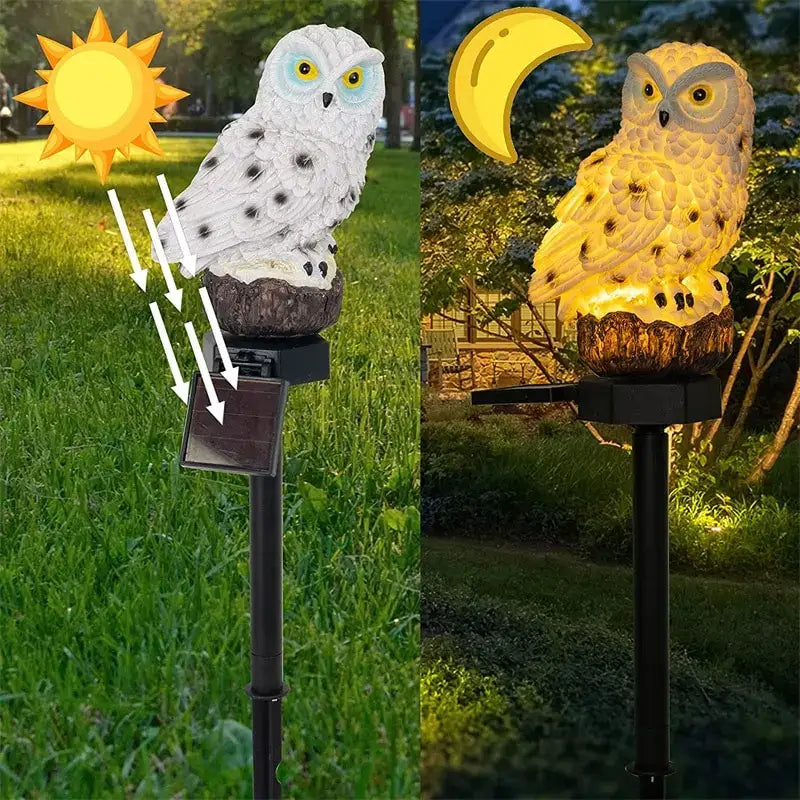 White and black solar owl garden light garden decorative resin statue