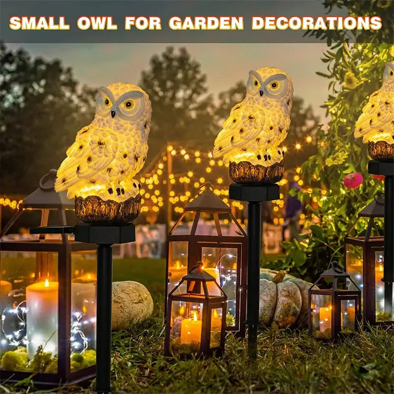 White and black solar owl garden light garden decorative resin statue