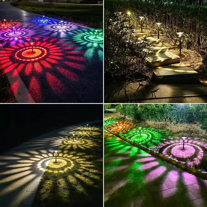 Flower pattern color changing & warm white solar pathway lights garden