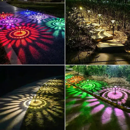 Flower pattern color changing & warm white solar pathway lights garden
