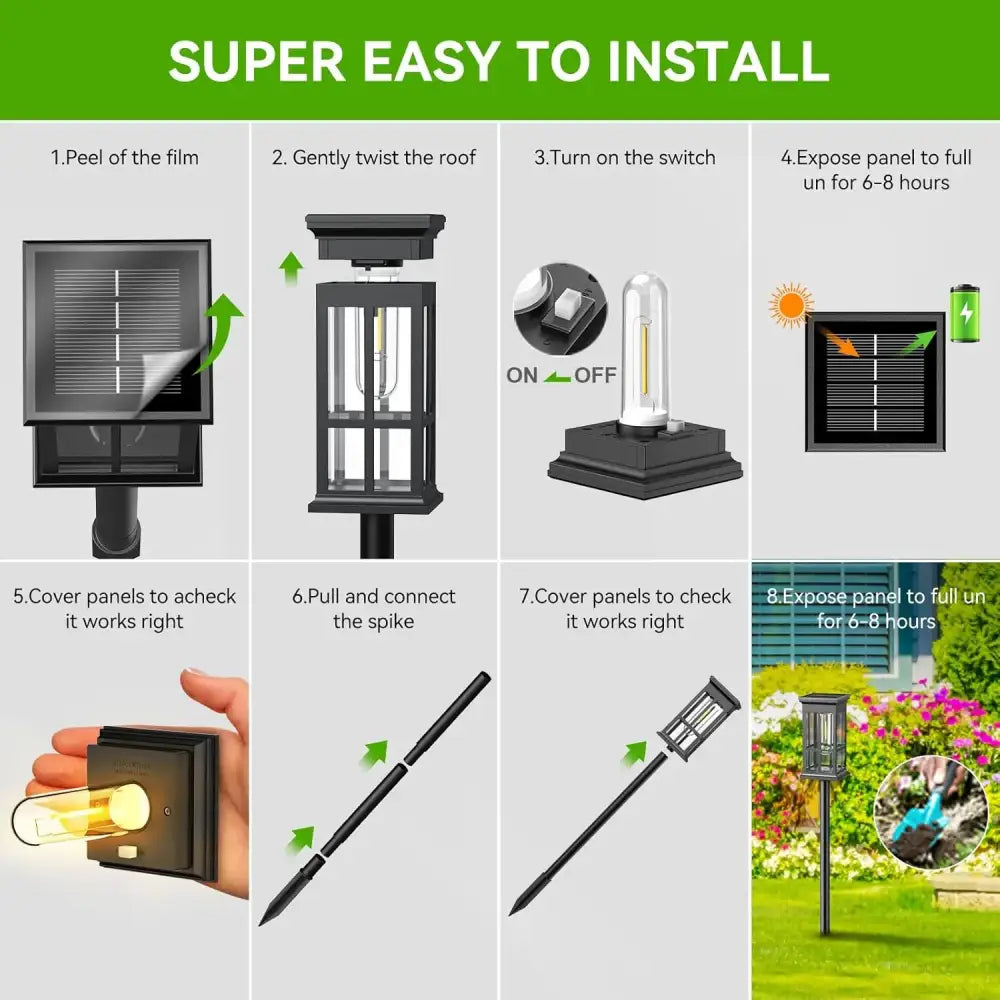 Bronze solar pathway lights warm yellow glass lanterns outdoor garden
