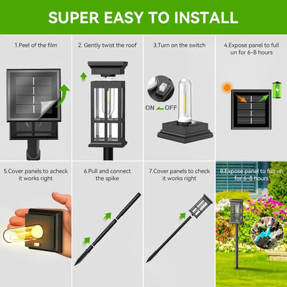 Bronze solar pathway lights warm yellow glass lanterns outdoor garden