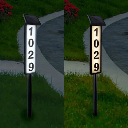 Modern black solar powered led house number light outdoor entryway