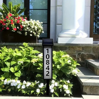 Modern black solar powered led house number light outdoor entryway