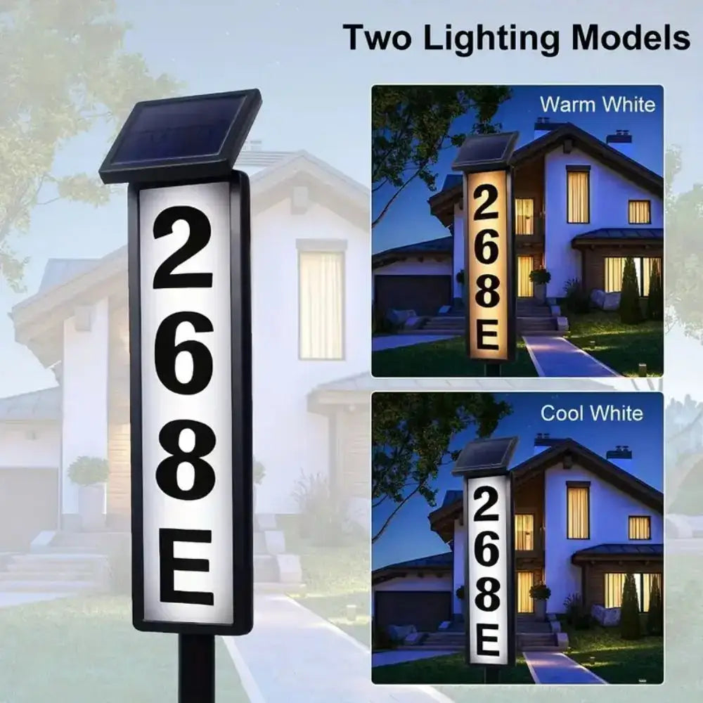 Modern black solar powered led house number light outdoor entryway