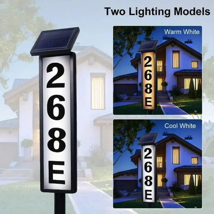 Modern black solar powered led house number light outdoor entryway