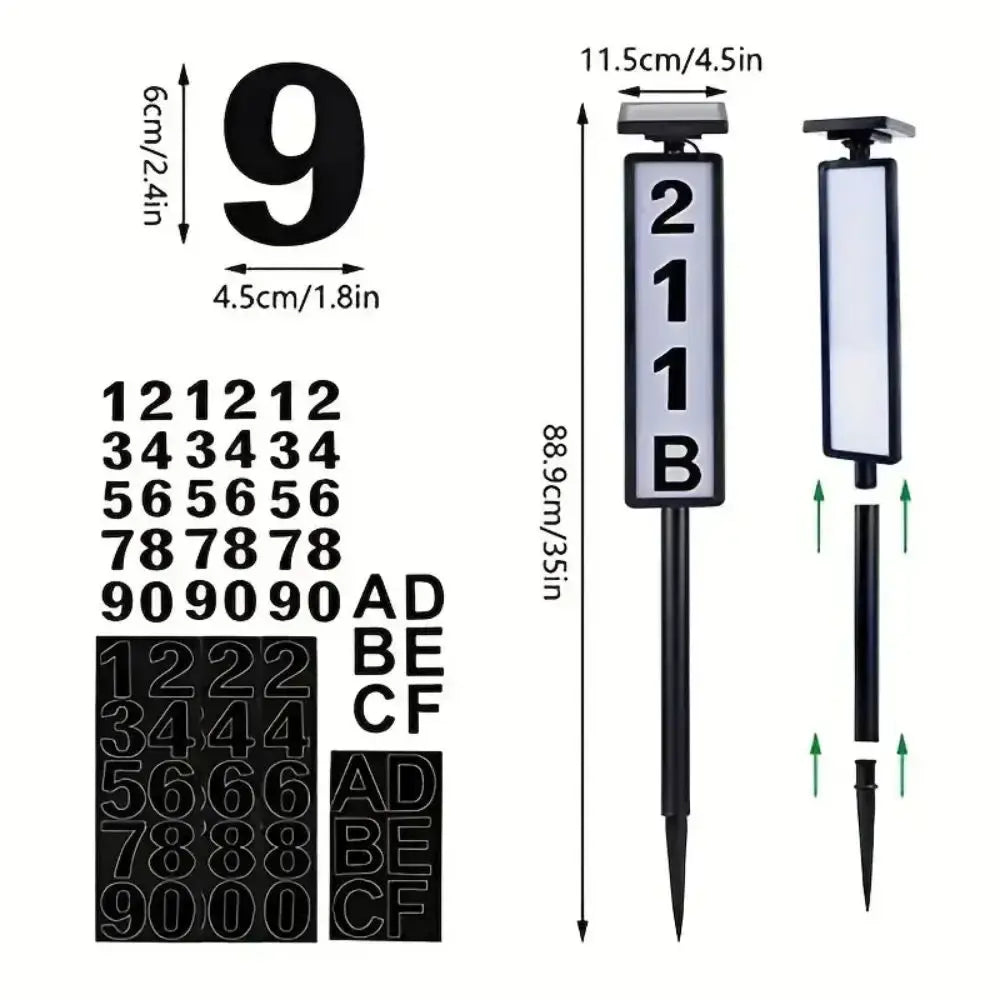 Modern black solar powered led house number light outdoor entryway