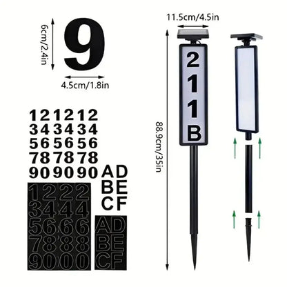 Modern black solar powered led house number light outdoor entryway