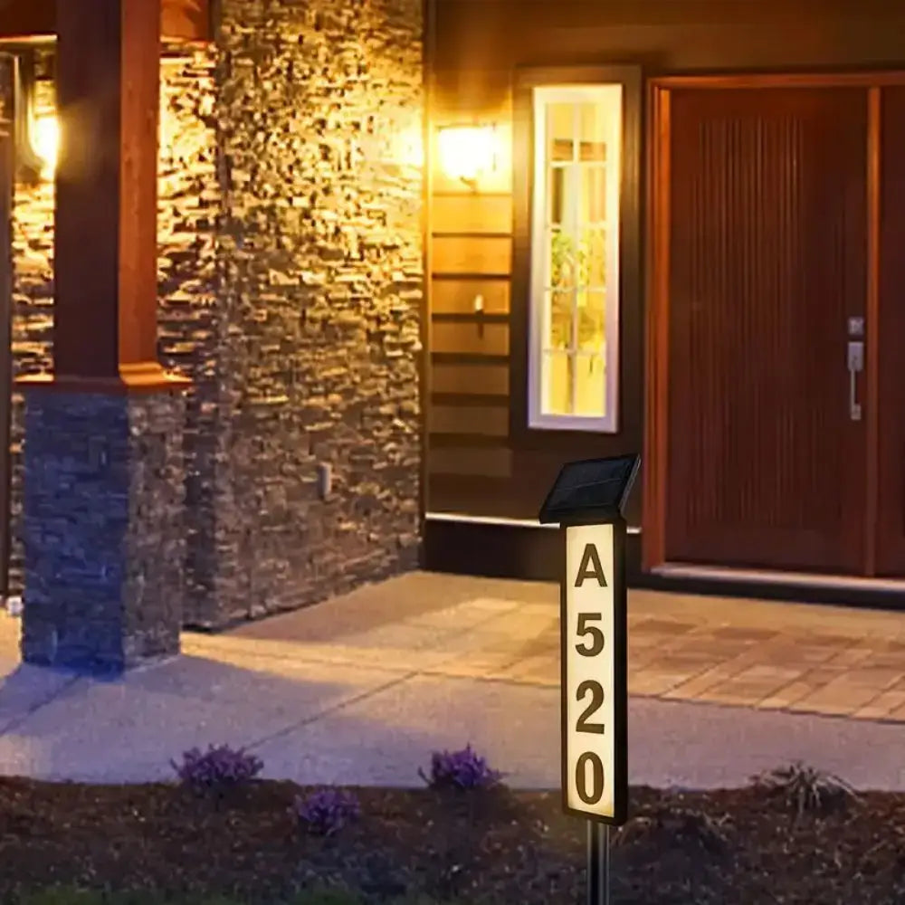 Modern black solar powered led house number light outdoor entryway