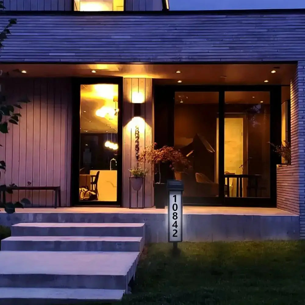 Modern black solar powered led house number light outdoor entryway