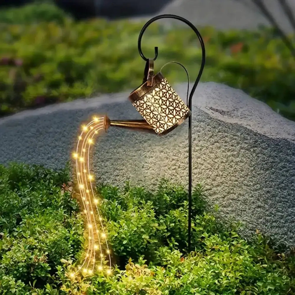 Vintage bronze solar watering can light outdoor decor garden feature