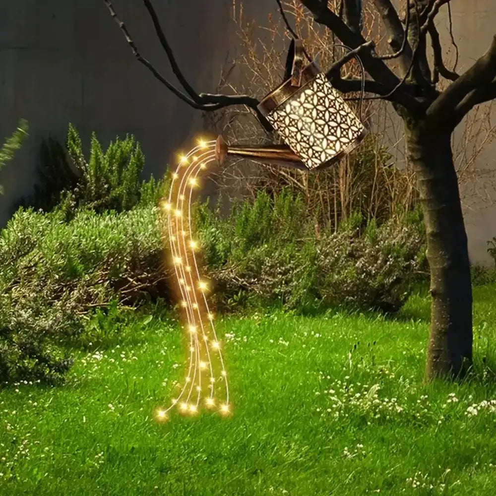 Vintage bronze solar watering can light outdoor decor garden feature