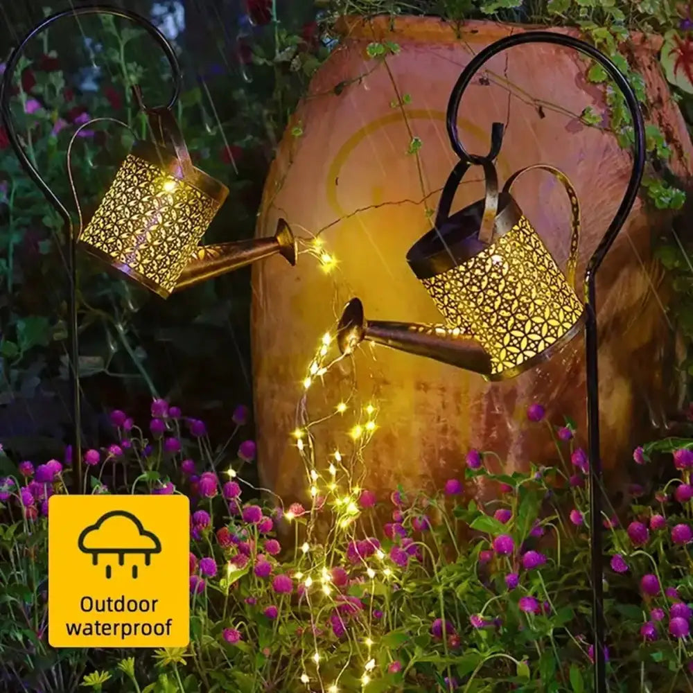 Vintage bronze solar watering can light outdoor decor garden feature