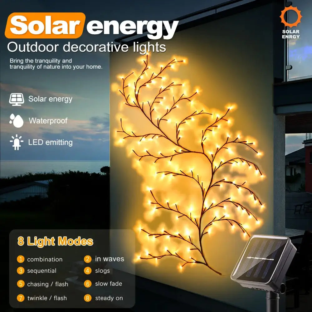 Solar willow vine light warm white led outdoor garden decor
