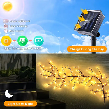 Solar willow vine light warm white led outdoor garden decor