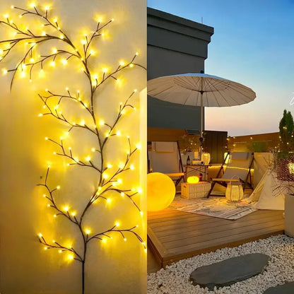 Solar willow vine light warm white led outdoor garden decor