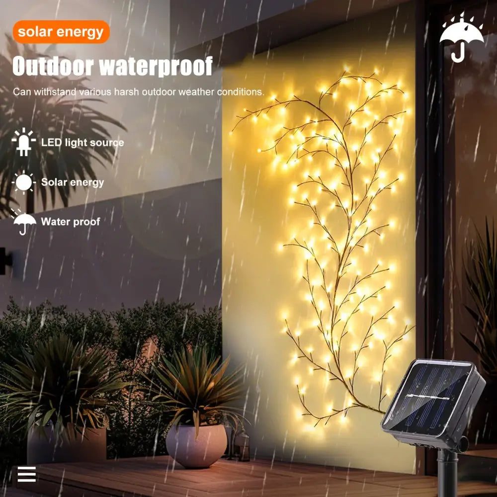Solar willow vine light warm white led outdoor garden decor